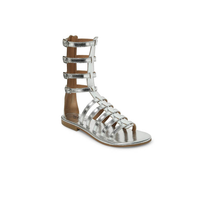 Tao Paris Silver Leather Round Toe Pair Of Gladiators (EURO 36)