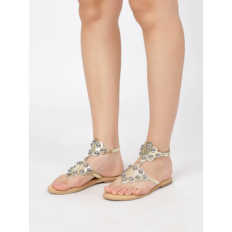 Tao Paris Gold Pu Round Toe Pair Of Sandals (EURO 36)