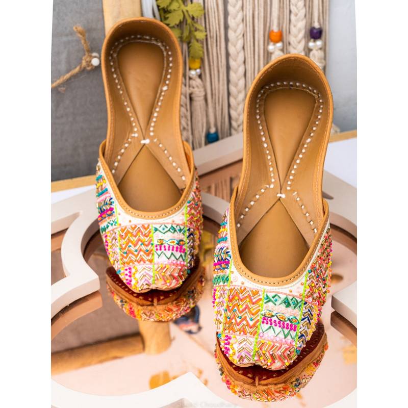 NR BY NIDHI RATHI Sequined Multi-Color Juttis (Euro 36) (EURO 36)