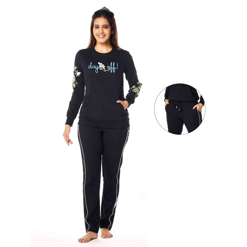 July Nightwear Winter Collection For Women Black Fleece Track Suit with Round Neck (3XL)