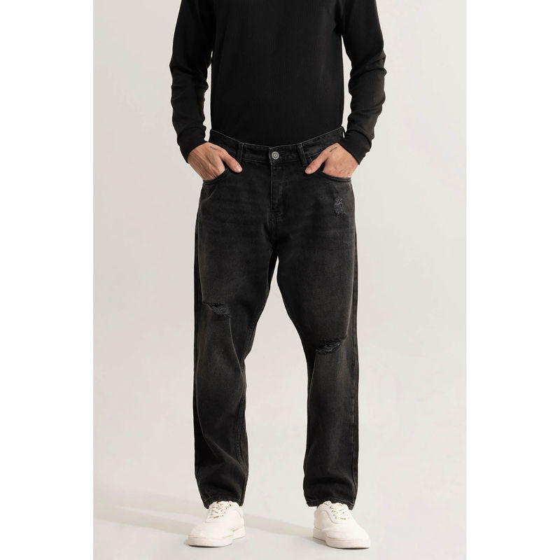 Snitch Men Black Solid Distressed Casual Jeans (32)