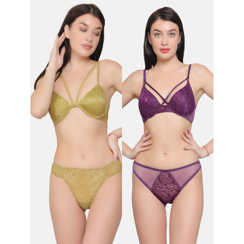 Curwish Cleavage Queen Lacy Wonder Olive & Purple (Set of 4) (30C/S)