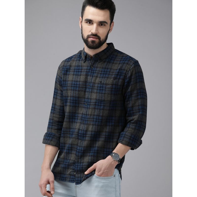 The Bear House Men Blue Slim Fit Checked Fannel Casual Shirt (3XL)
