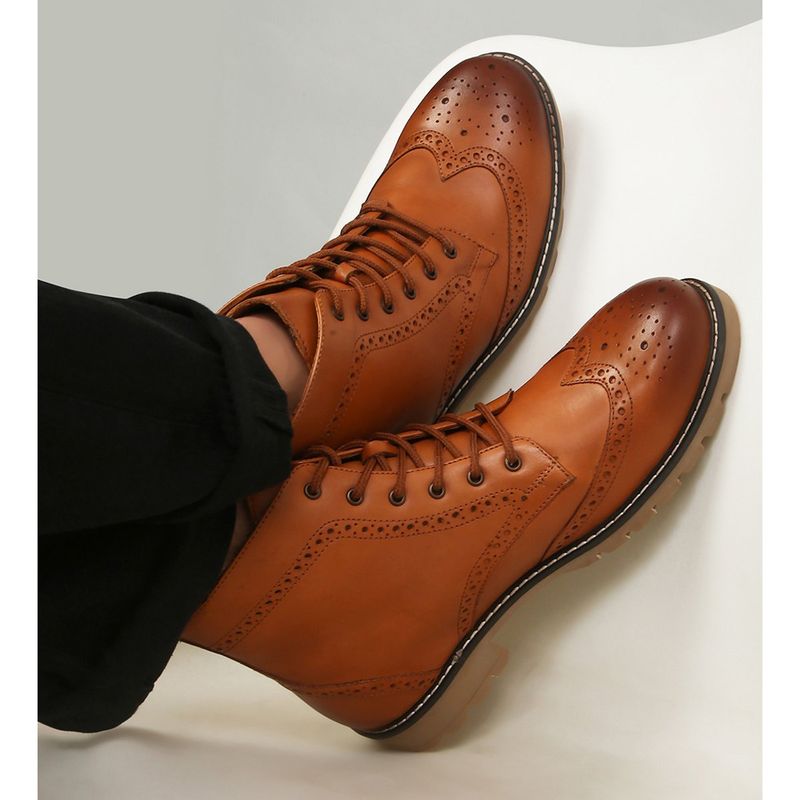 Yoho Tan Brogue Boots for Men (UK 6)
