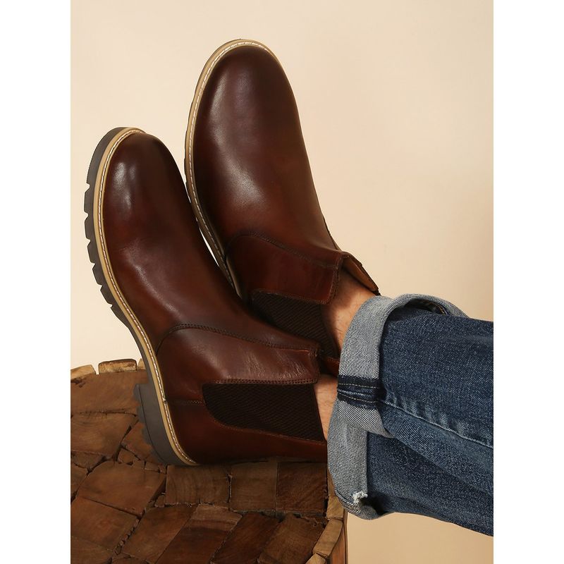 Yoho Brown Leather Chelsea Boots for Men (UK 9)