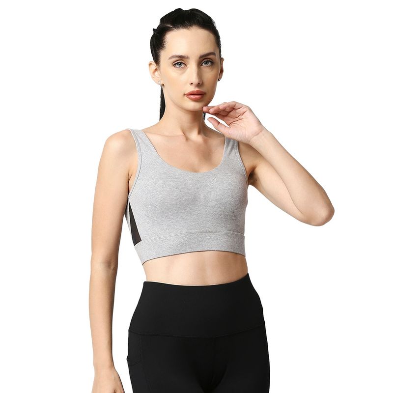 SOIE Medium Impact Non Padded Non Wired Long Line Sports Bra-GreyMelange (M)