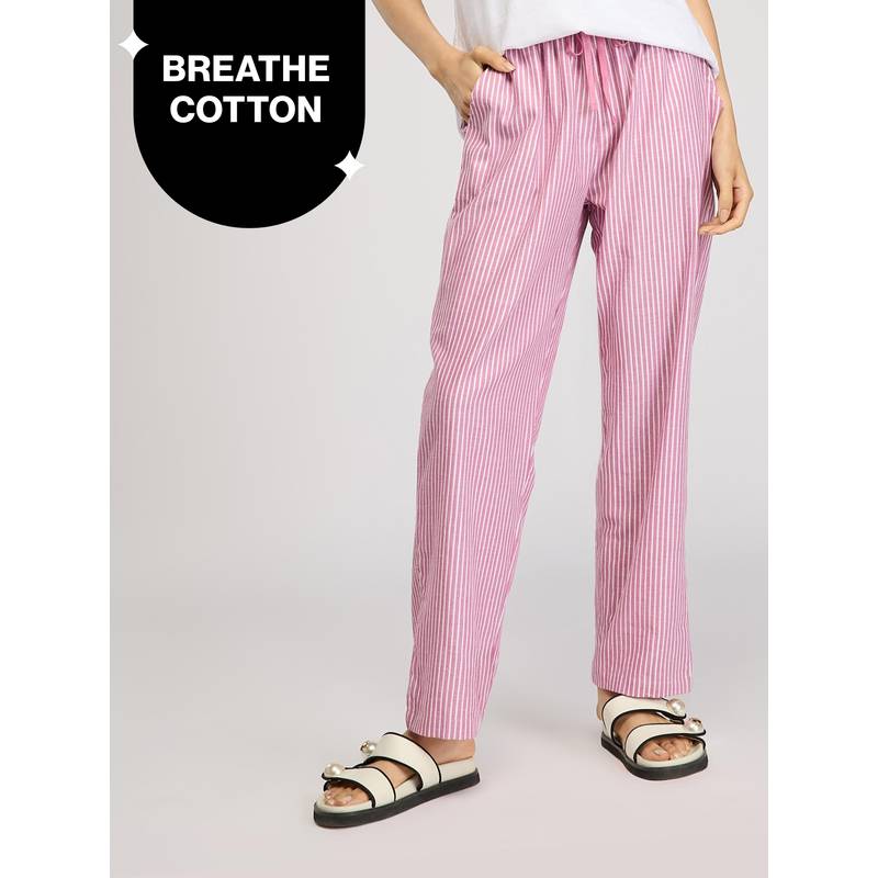 Nykd By Nykaa Super Comfy Cotton Relax Fit Pajama-NYS141-Grape Stripe (XL)