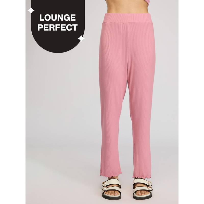 Nykd By Nykaa Summer Essential Soft and Comfy Breathable Rib Lounge Pajama-NYS909-Pink (M)