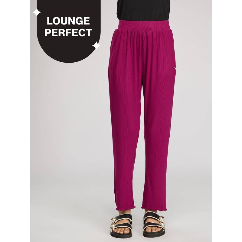 Nykd By Nykaa Summer Essential Soft and Comfy Breathable Rib Lounge Pajama-NYS909-Wine (XL)