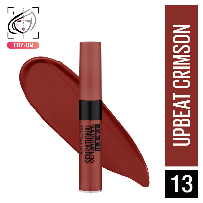 Maybelline New York Sensational Liquid Matte Lipstick, Weightless Comfort - 13 Upbeat Crimson
