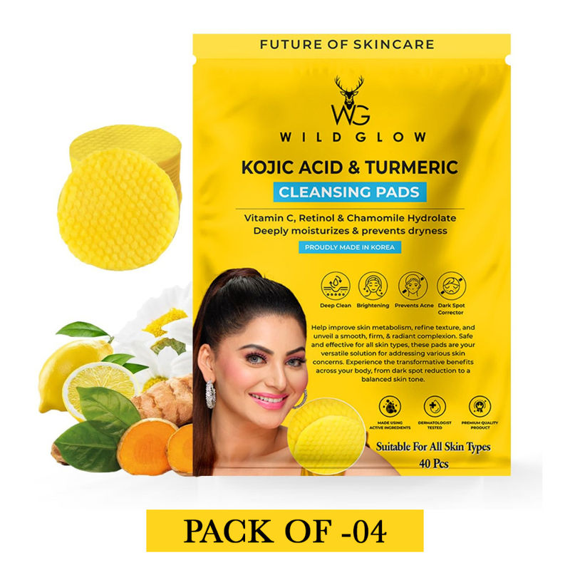 WILDGLOW Turmeric & Kojic Acid Face Cleansing Pads - Pack of 4