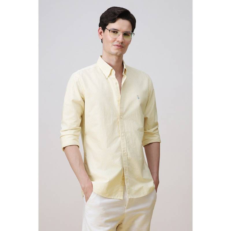 Simon Carter Men Yellow Stripes Full Sleeves Shirt (42)