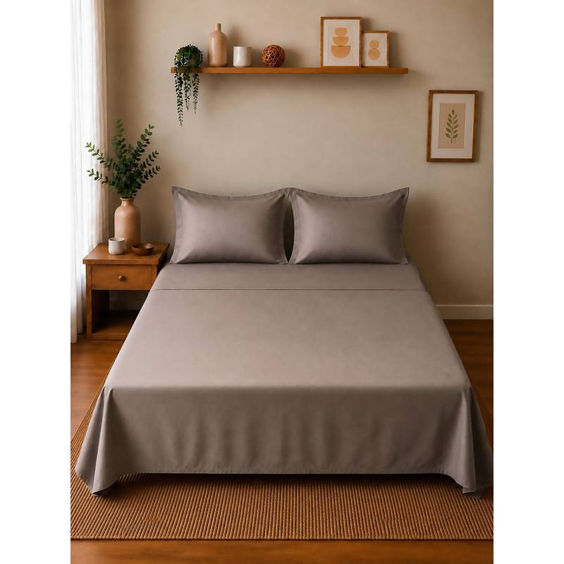 Linen Home Cotton Percale Bedsheet with 2 Pillow Covers (Queen)