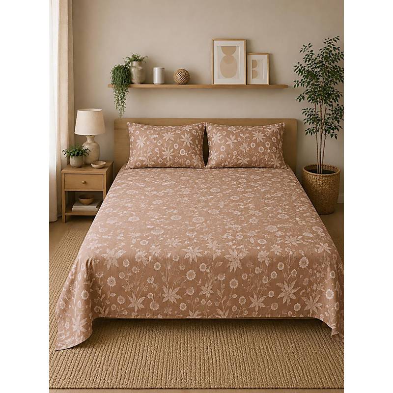 Linen Home Cotton Percale Flat Bedsheet with 2 Pillow Covers (Queen)