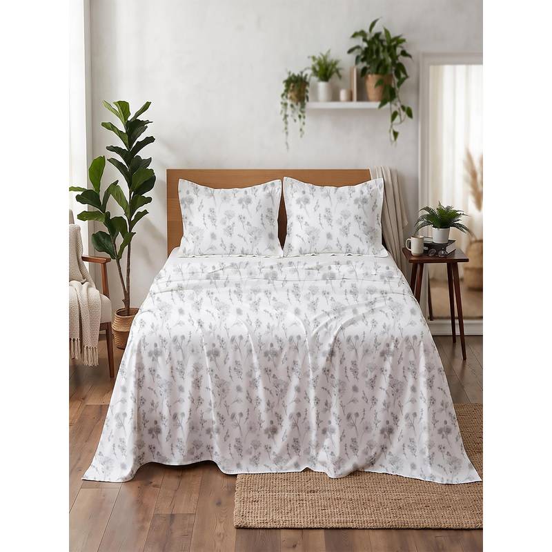 Linen Home Cotton Percale Flat Bedsheet with 2 Pillow Covers (Queen)
