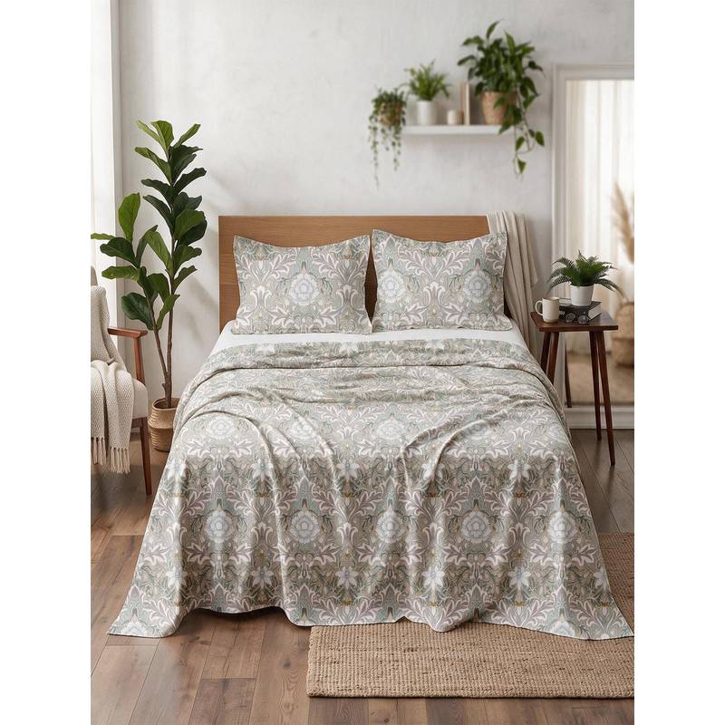 Linen Home Cotton Percale Flat Bedsheet with 2 Pillow Covers (Queen)