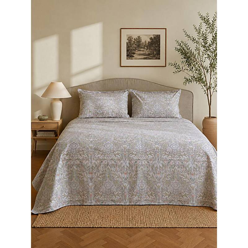 Linen Home Cotton Percale Flat Bedsheet with 2 Pillow Covers (Queen)