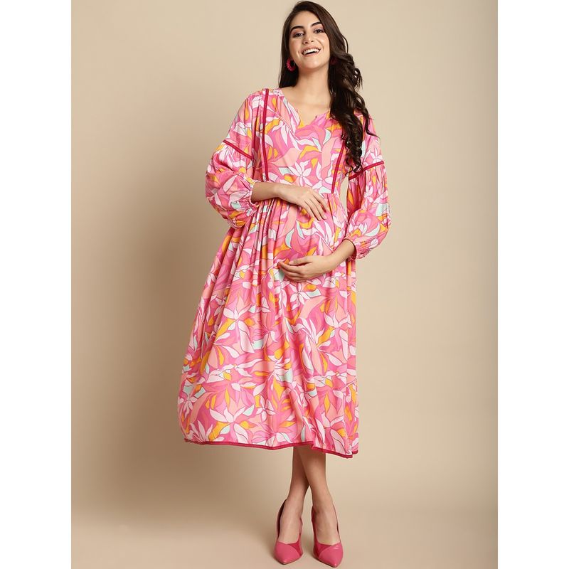 Secret Wish Pink Floral Rayon Maternity Dress (M)