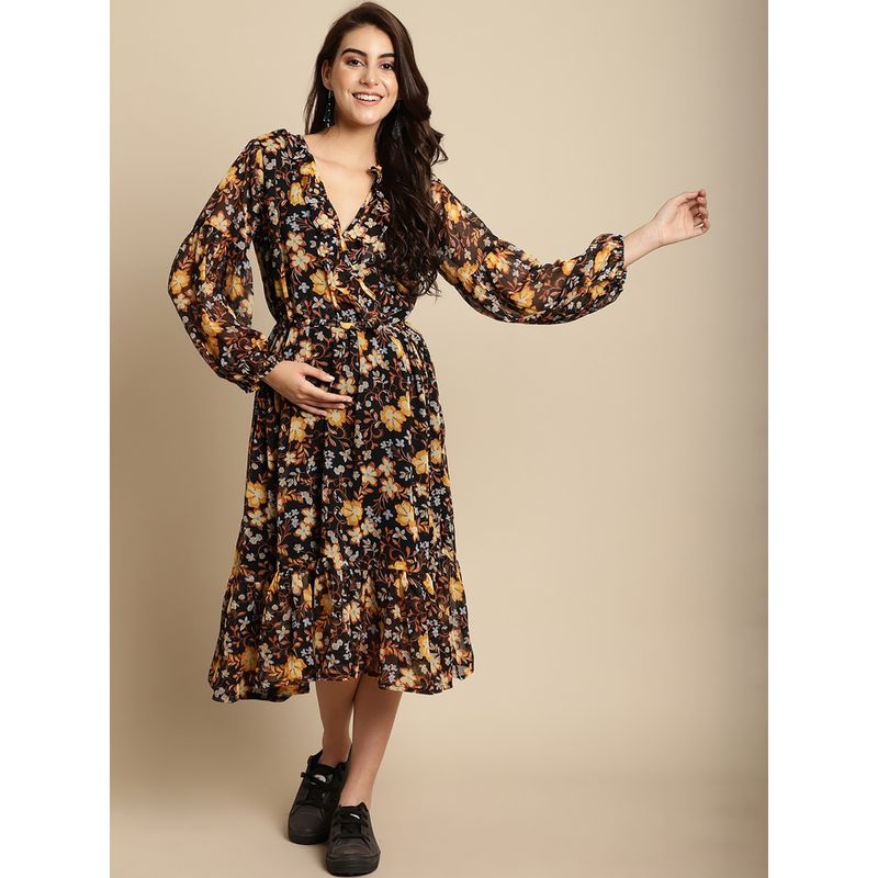 Secret Wish Black Floral Chiffon Maternity Dress (M)