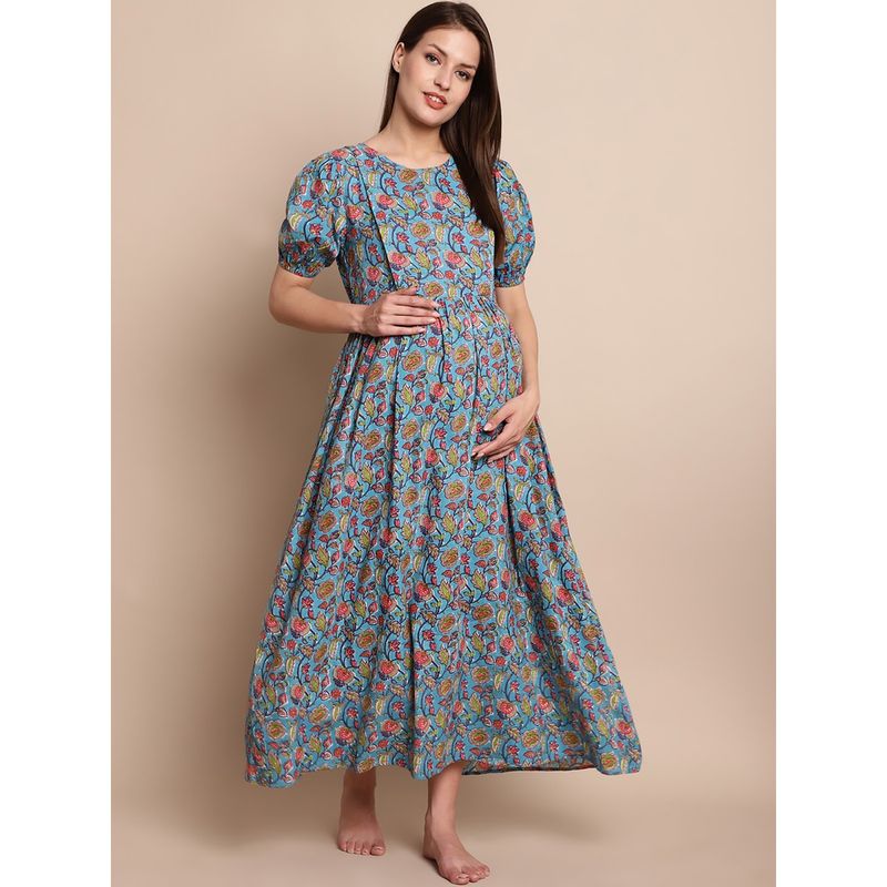 Secret Wish Blue Floral Maternity Dress (L)