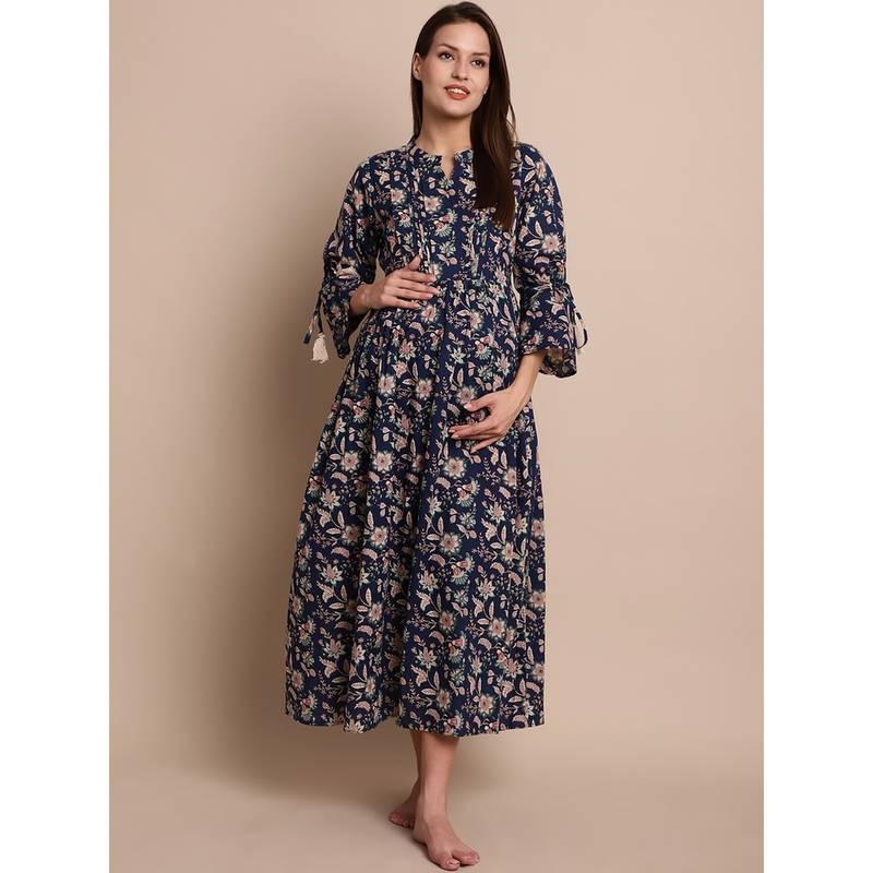 Secret Wish Navy Blue Floral Maternity Dress (2XL)