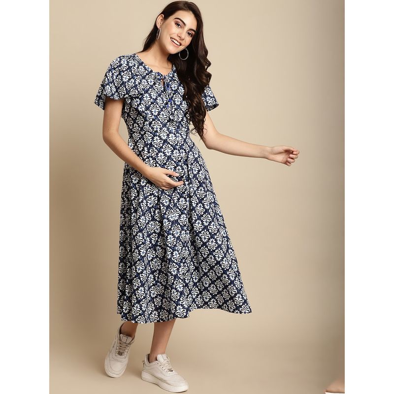 Secret Wish Multi Color Cotton Printed Maternity Dress (XL)