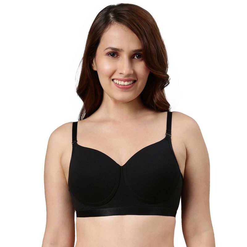 Enamor A165 Padded Wirefree High Coverage Ultimate T Shirt Bra Black (36B)