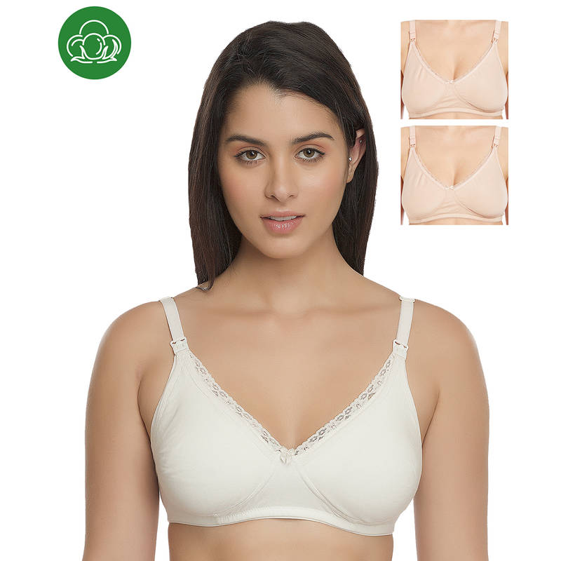 Inner Sense Organic Cotton Antimicrobial Laced Nursing Bra Pack of 3 - Multi-Color (38C)