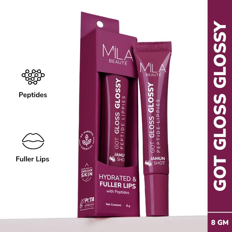 Mila Beauté Peptide Lip Gloss Balm With SPF & Hyaluronic Acid Plump & Fuller Lips - Jamun Shot