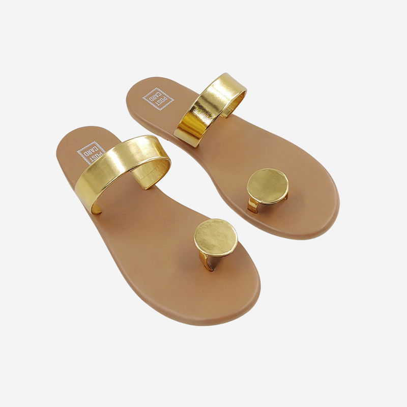 Post Card Sunflower - Gold Flats Sandals - EURO 40