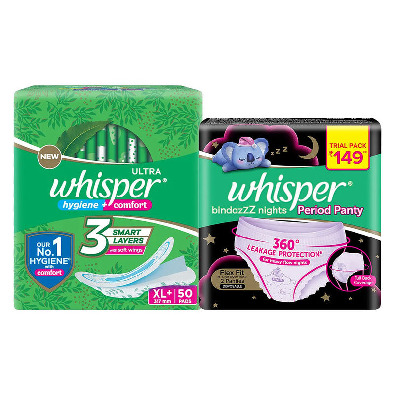 Whisper bindazzzz night period panties 6 +6+6 whisper choice ultra xl pad  pack of 3