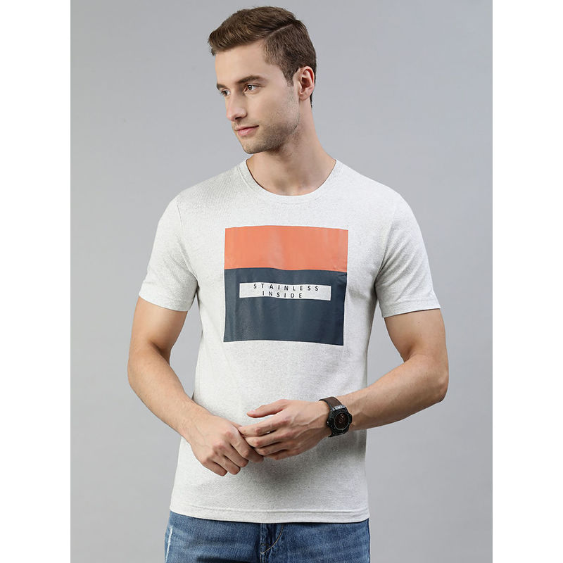 Huetrap Mens Knitted Regular Fit Round Neck Short Sleeve Graphic Tee- White (XL)