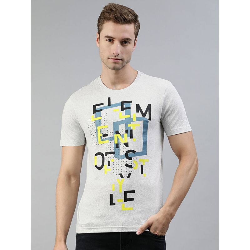 Huetrap Mens Knitted Regular Fit Round Neck Short Sleeve Graphic Tee- White (L)