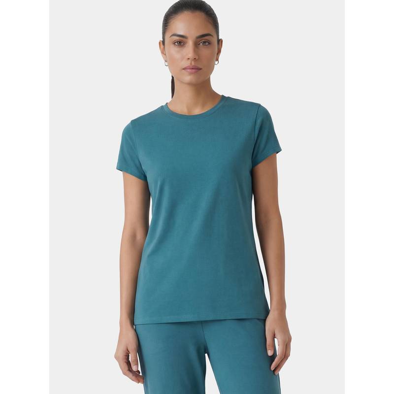 Enamor Short Sleeve Crew Neck Breathable Stretch Cotton Teal T-Shirt (S)