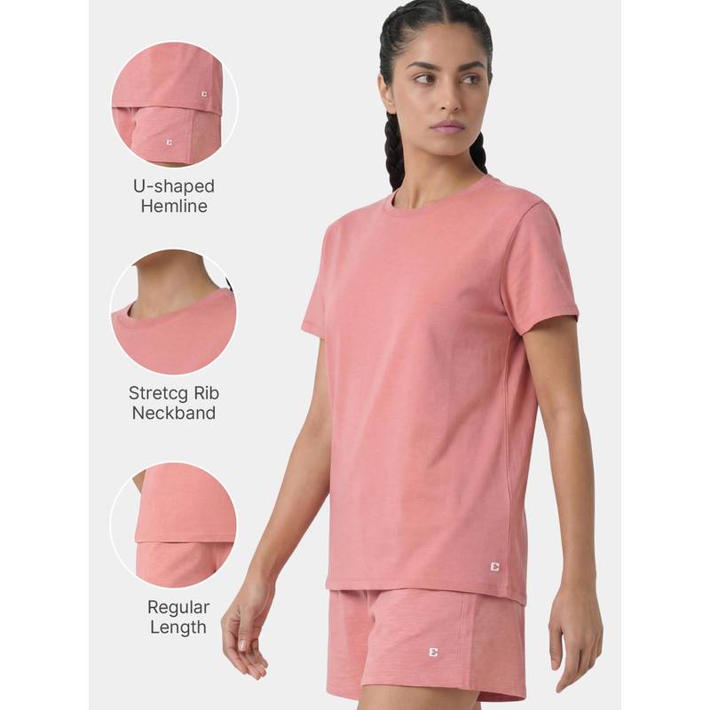 Enamor Crew Neck Cotton Peach T-Shirt (S)