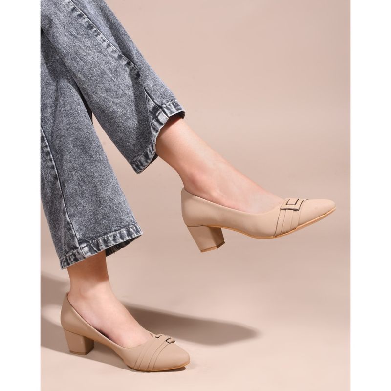 SHUZ TOUCH Beige Comfort Block Heel Pumps (EURO 38)