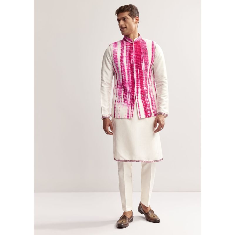 KALKI FASHION Pink Silk Tie-Dye Kurta Jacket and Pant for Men with Sequin Work (XL)
