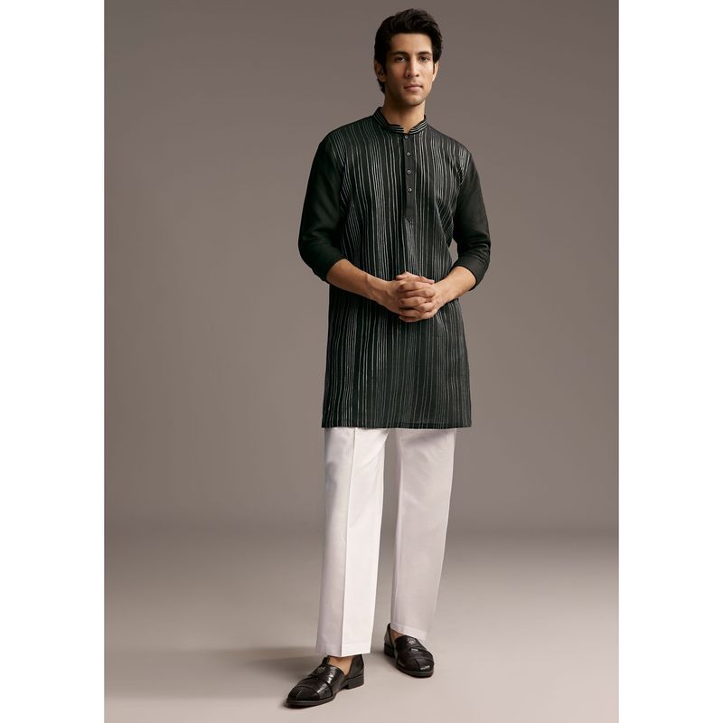 KALKI FASHION Black Linen Kurta and Pant for Men with Resham Embroidery (2XL)
