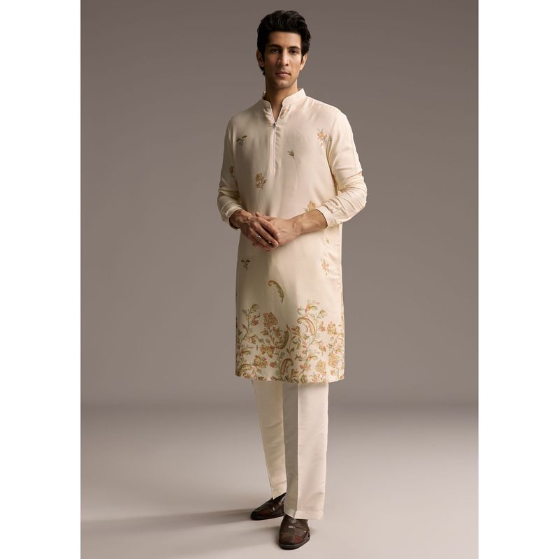 KALKI FASHION Beige Modal Printed Kurta and Pant for Men (2XL)