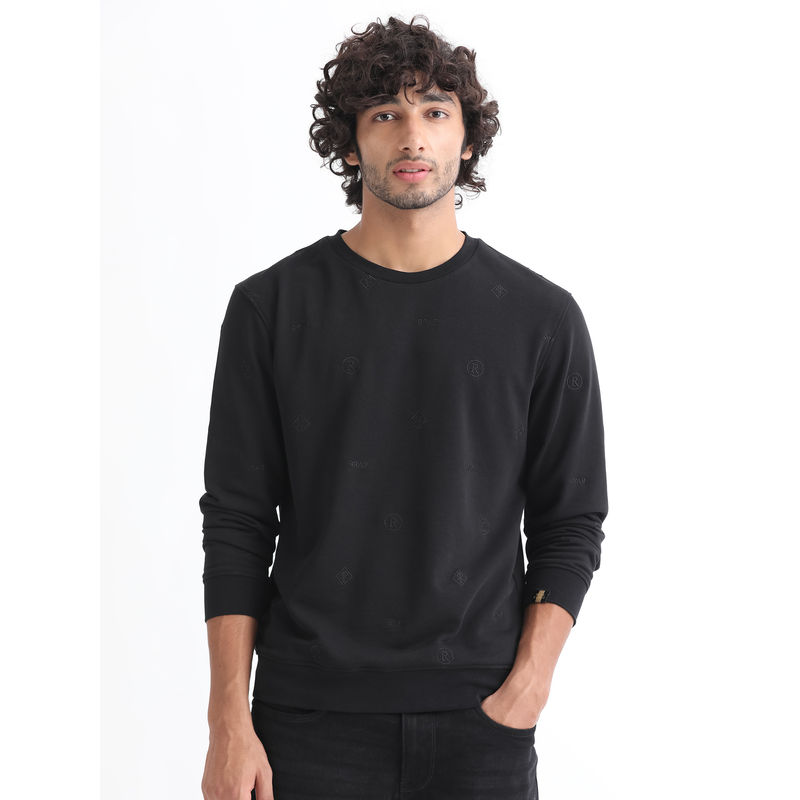 Rare Rabbit Astrix Primary Black Printed Sweatshirt (L)