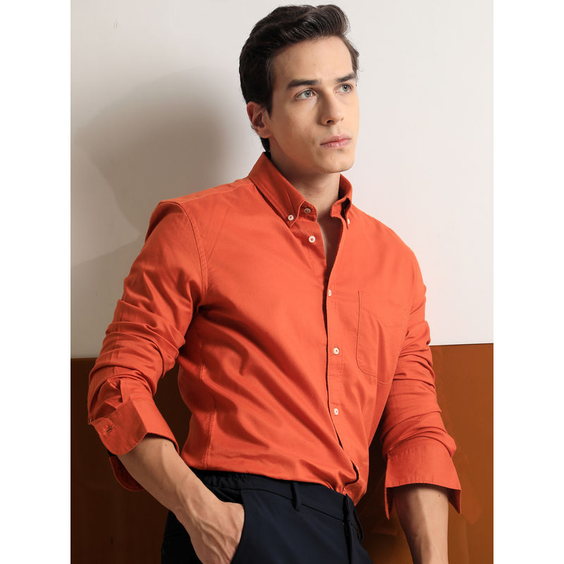 Rare Rabbit Auxfo Primary Orange Solid Shirt (L)