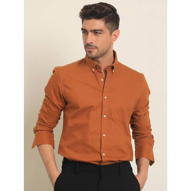 Rare Rabbit Auxfo Primary Rust Solid Shirt (M)