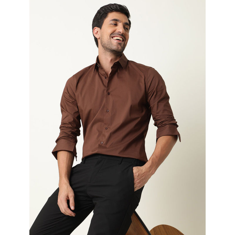 Rare Rabbit Benedict Primary Brown Solid Shirt (S)