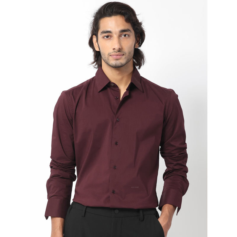 Rare Rabbit Benedict Primary Maroon Solid Shirt (L)