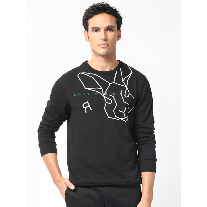Rare Rabbit Bermann Primary Black Graphic Sweatshirt (M)