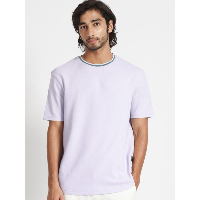 Rare Rabbit Bueno Pastel Light Purple Solid T-Shirt (L)