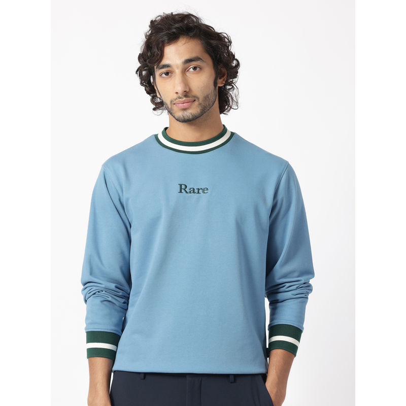 Rare Rabbit Cancet Light Blue Typography Sweatshirt (L)