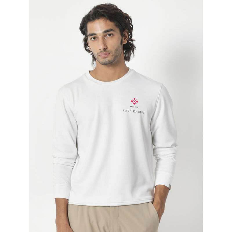 Rare Rabbit Cerdon Primary White Solid Sweatshirt (L)