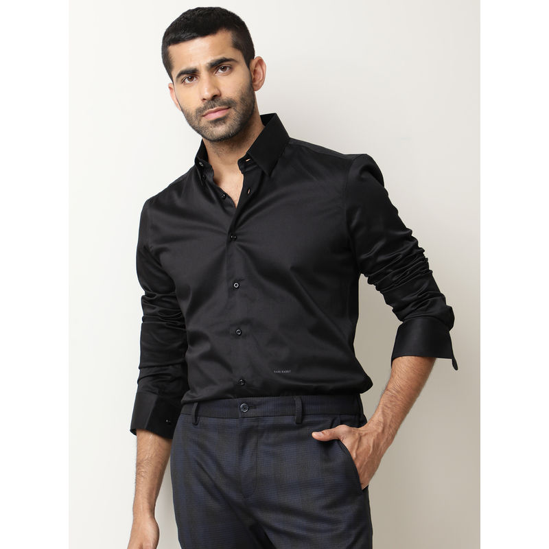 Rare Rabbit Como Primary Black Solid Shirt (L)