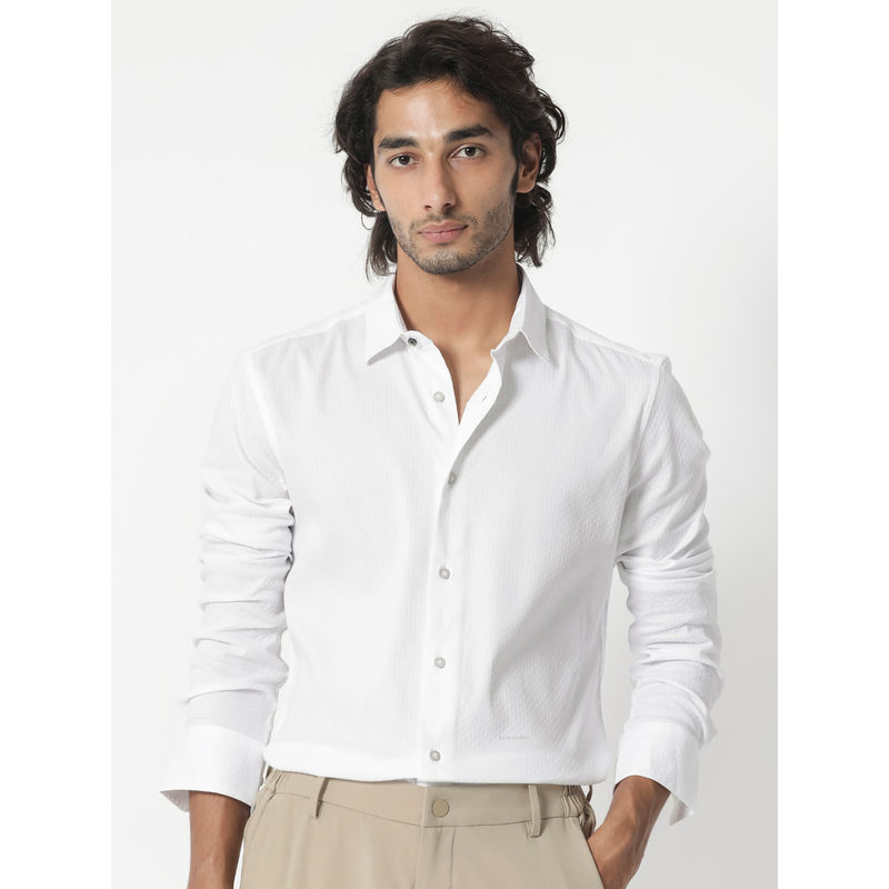 Rare Rabbit Gleny Primary White Solid Shirt (2XL)